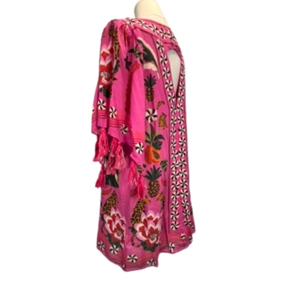 FARM Rio Anthropologie Pink Leopard Forest Beach Cover-Up Dress Kaftan (S) - Picture 10 of 13
